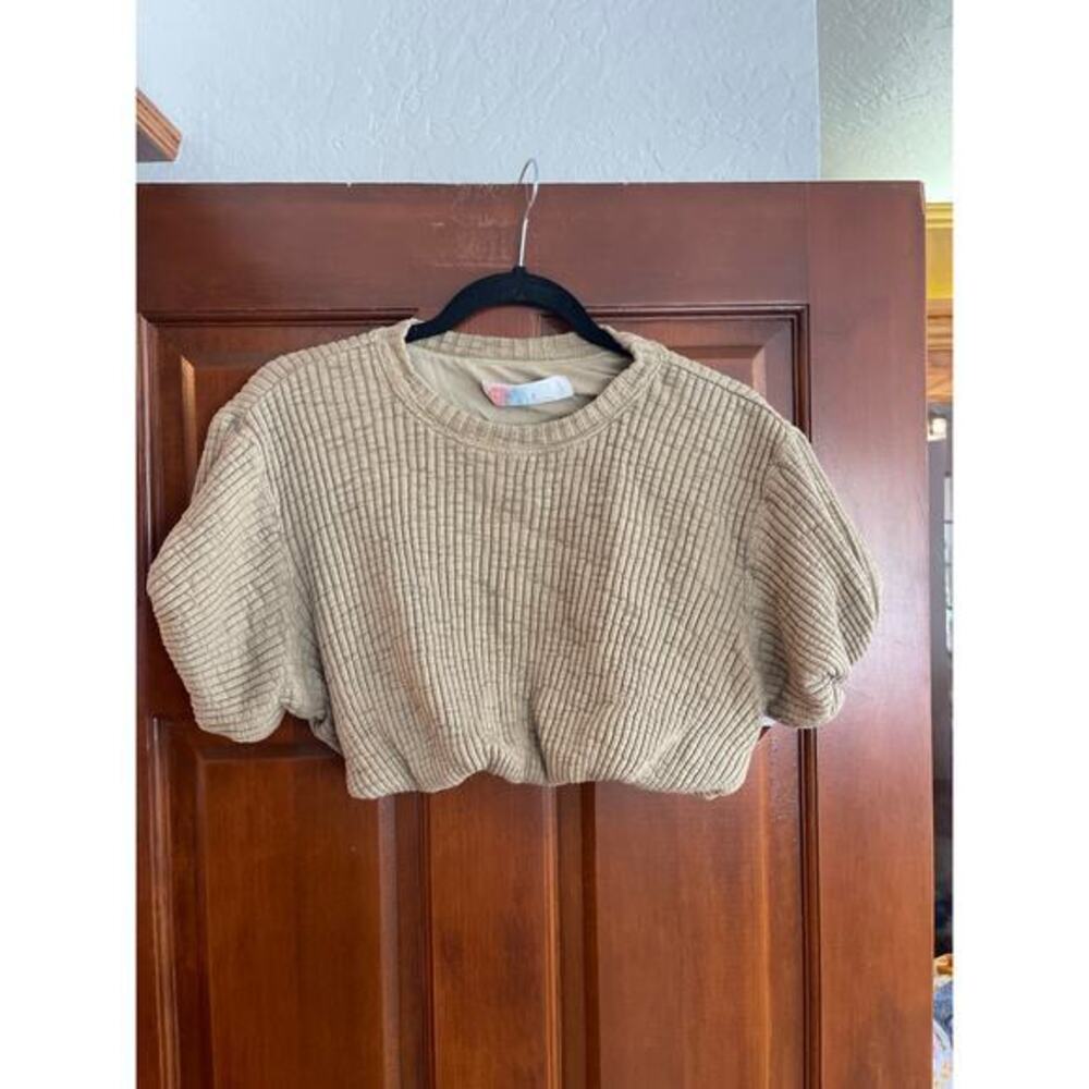 Free People Beach knit ribbed gathered quilts crop top in Ecru size XS